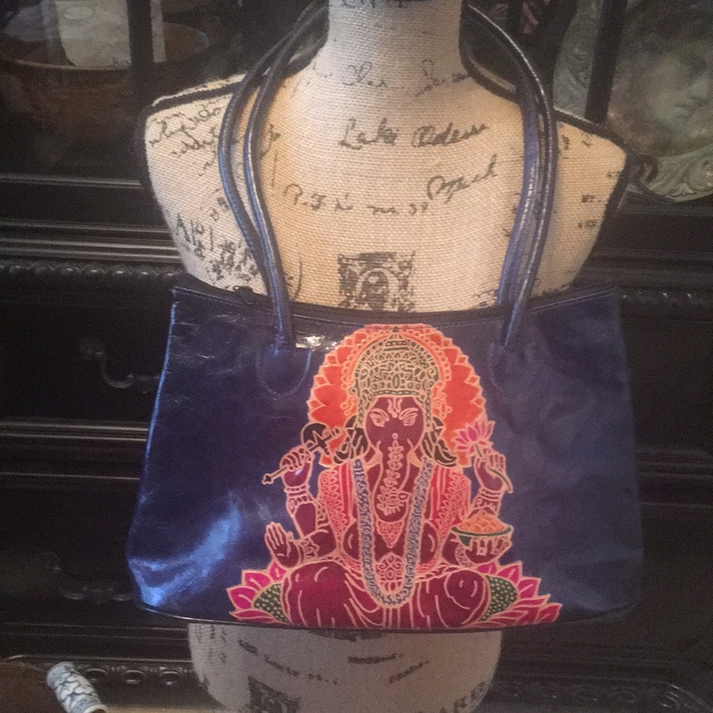 Navy Blue Handbag with Asian Accents